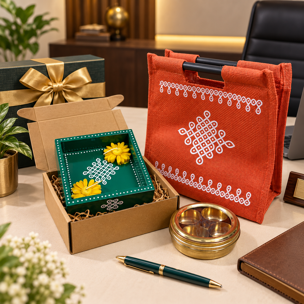 6X6 TRAY, DESI CANDLES-2NO, MASALA BOX,  KOLAM STICK BAG8X8