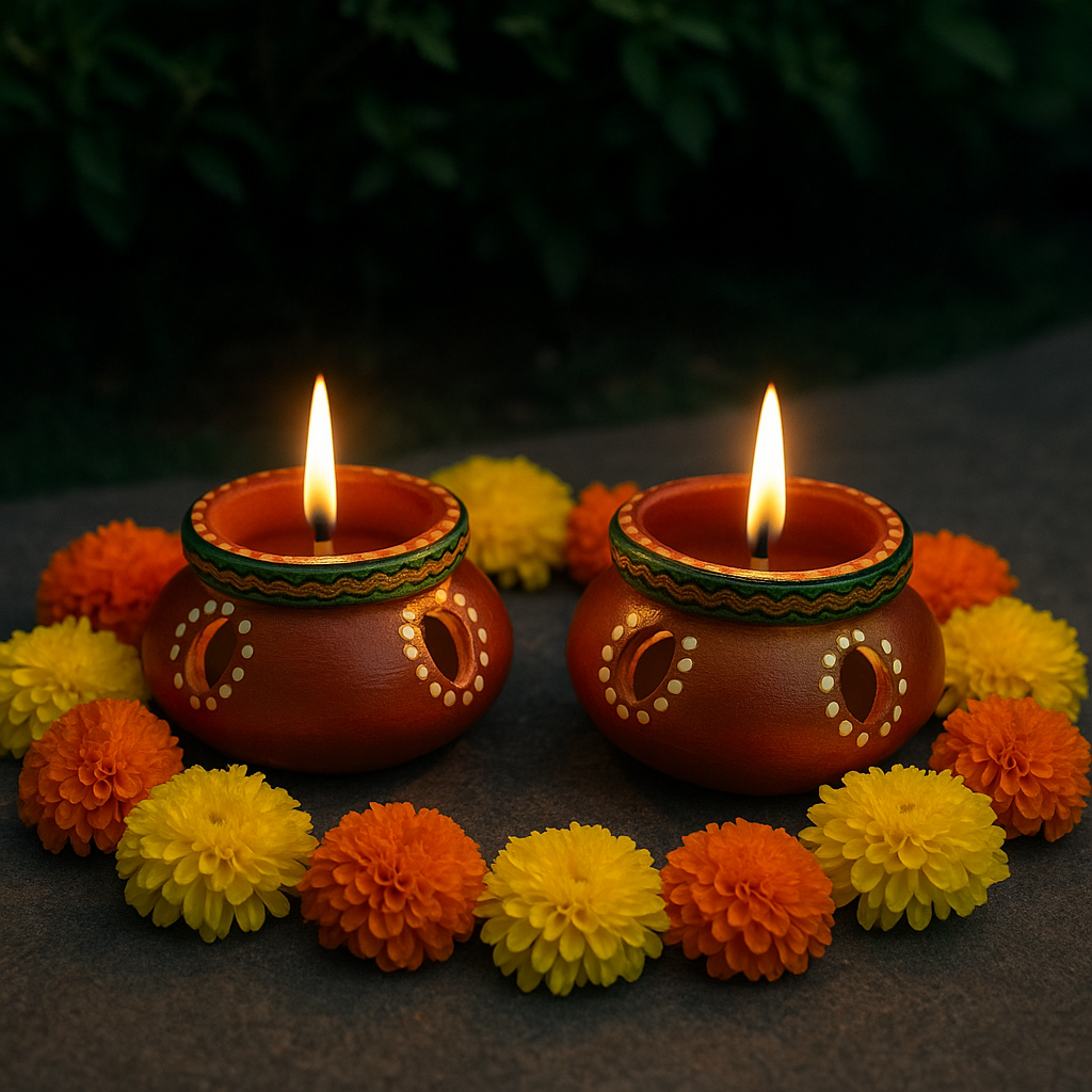 Decorative Terracota candles -pair