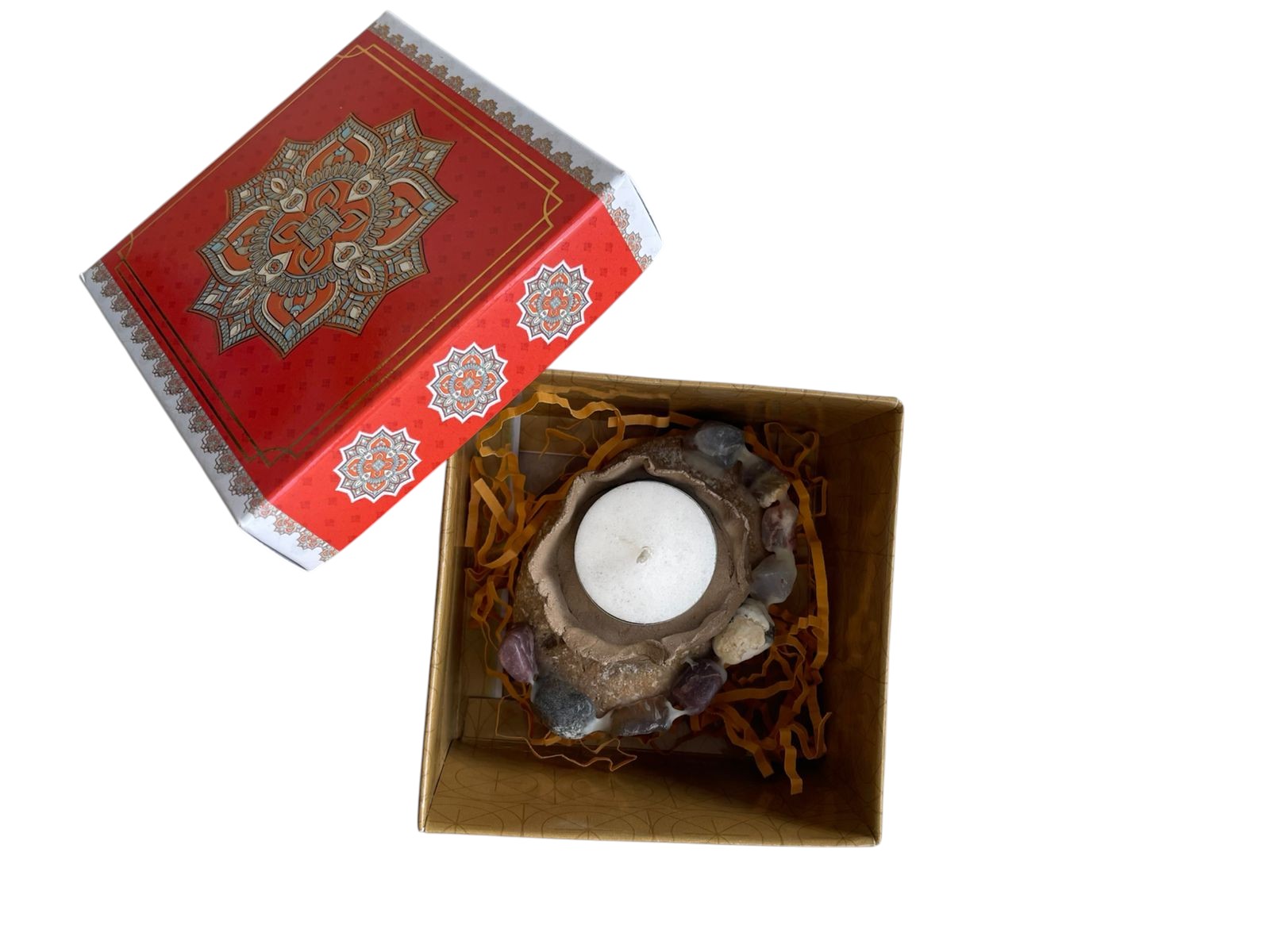 Diwali Gift Box with tlight Candle Holder Made with pellets Ideal for Garden Decor - Corporate or Traditional Gifting