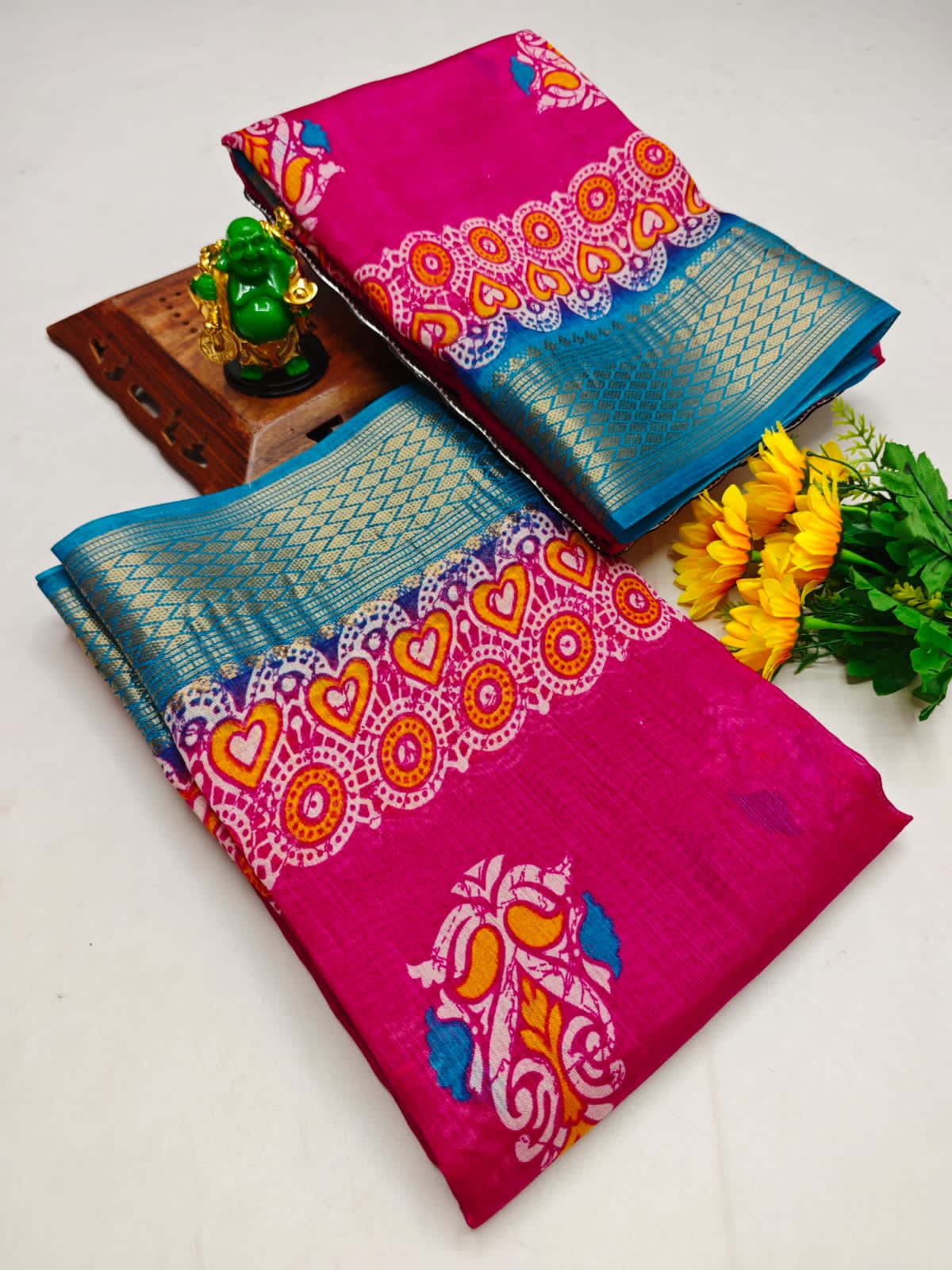 Dola silk saree with block print design