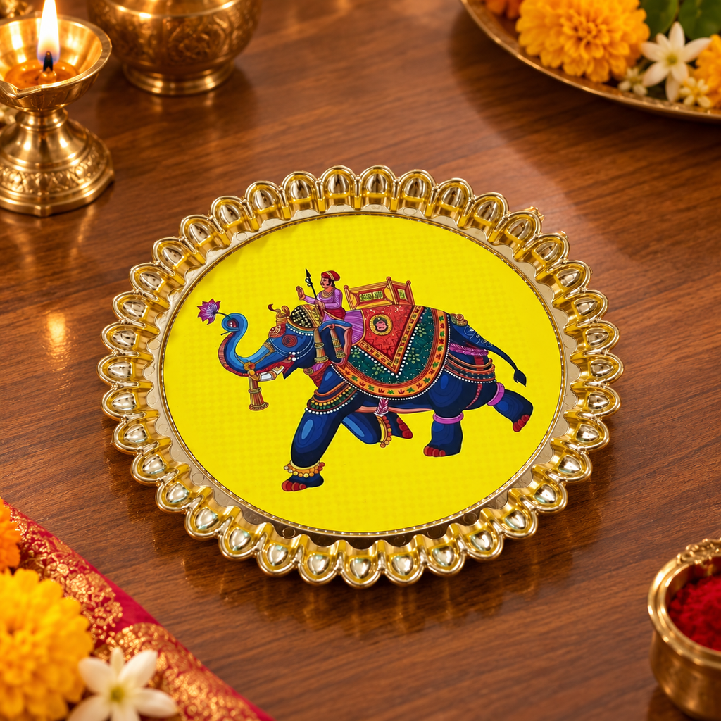 Elephant Motif Plastic Tray | Traditional Return Gift Tray for Pooja & Events