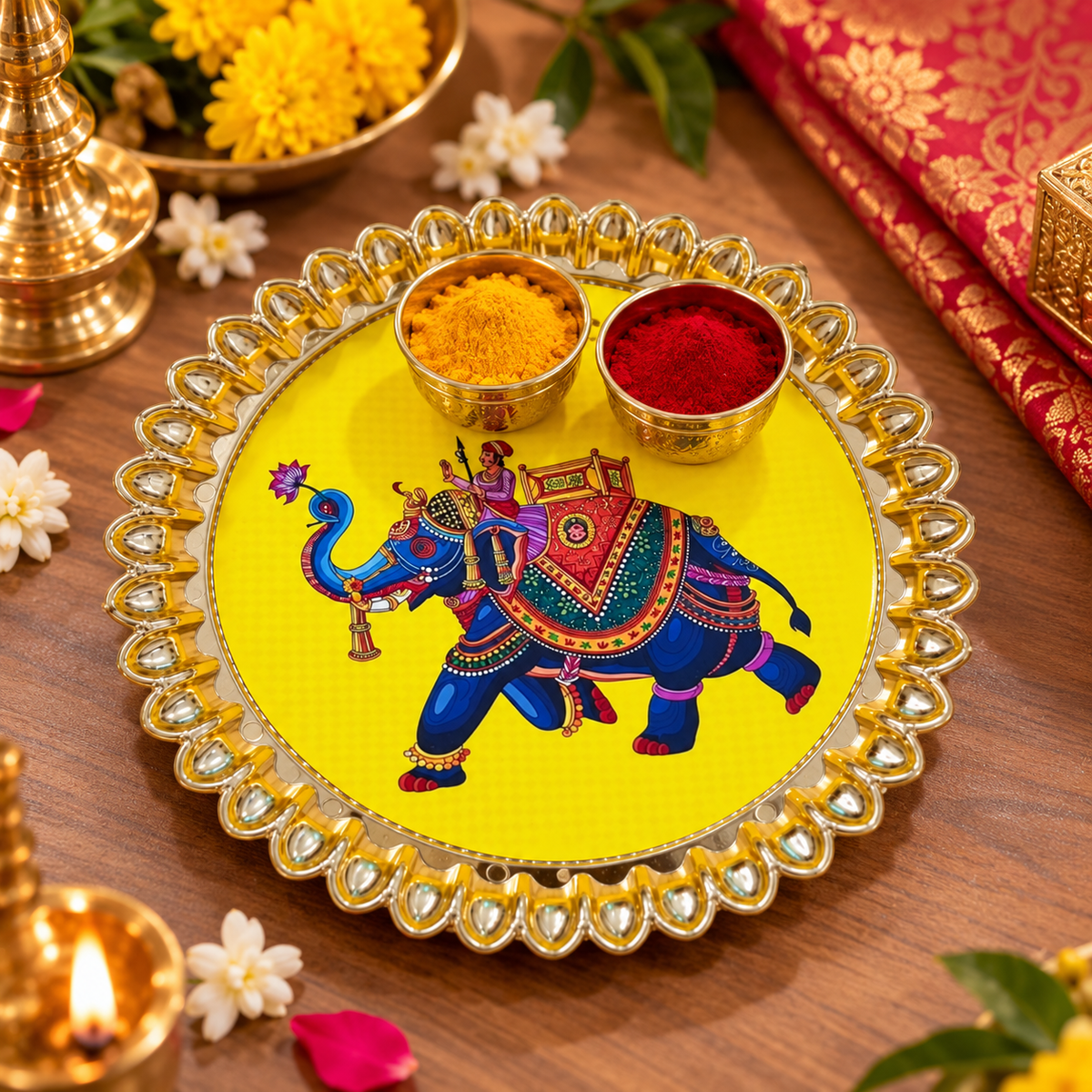 Elephant Motif Plastic Tray | Traditional Return Gift Tray for Pooja & Events
