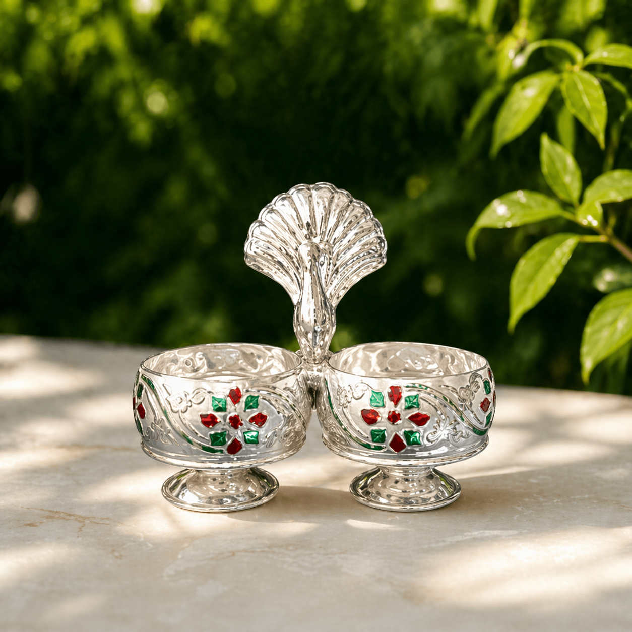 German Silver Haldi Kumkum Bharini Set – Traditional Return Gift for Weddings & Navarathri (50g)