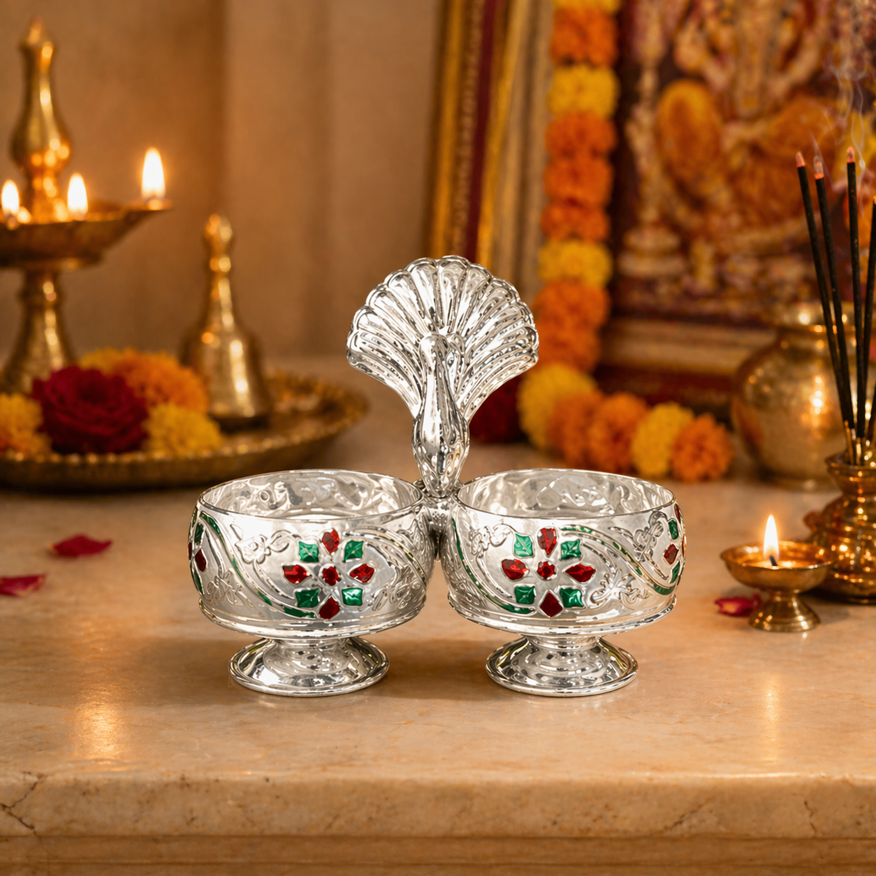 german silver haldi kumkum bharini set