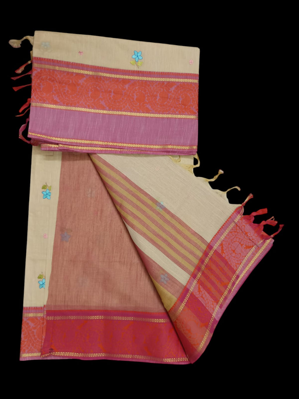 Gadwal cotton saree with hand work embroidery