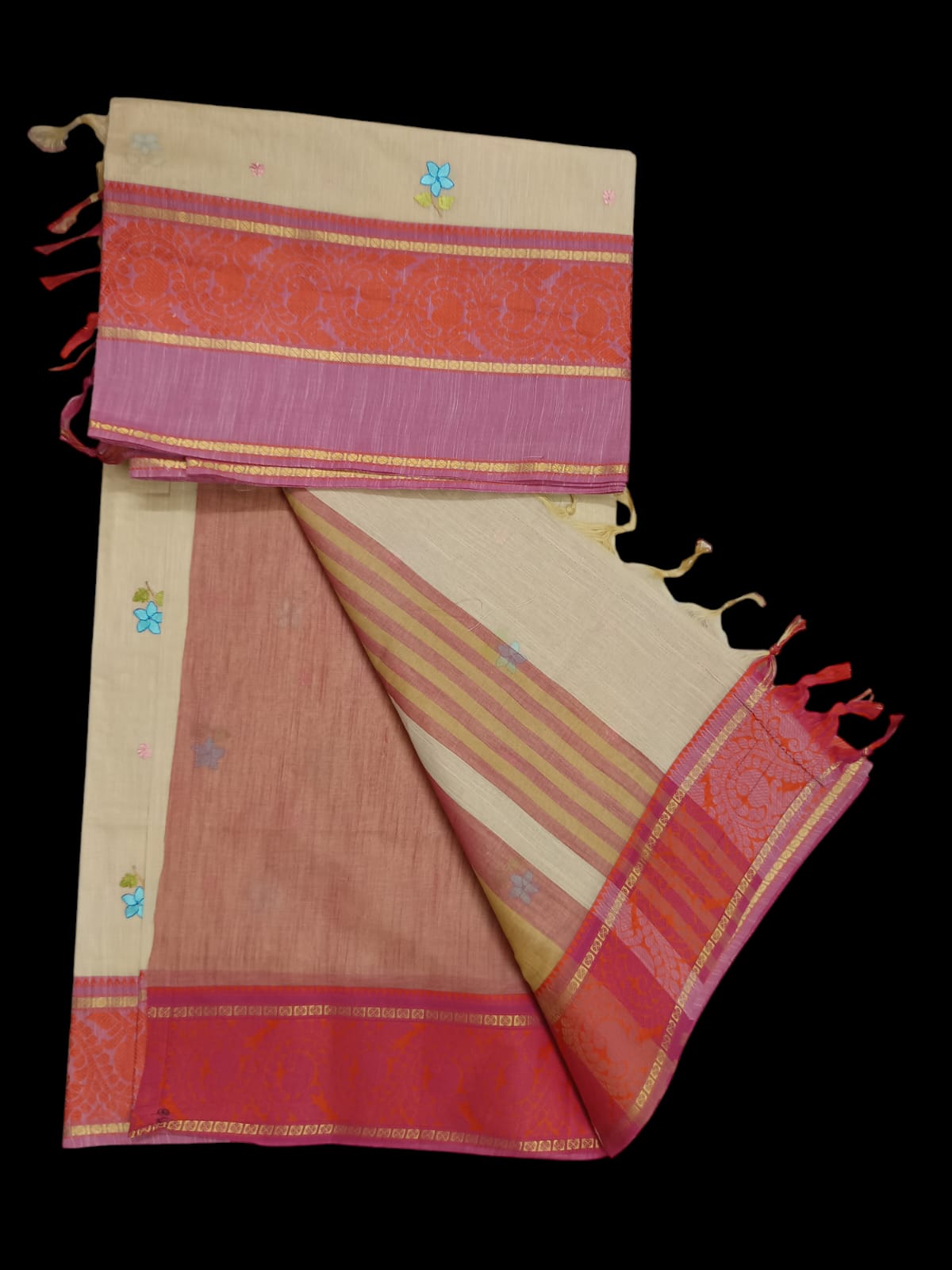 Gadwal cotton saree with hand work embroidery