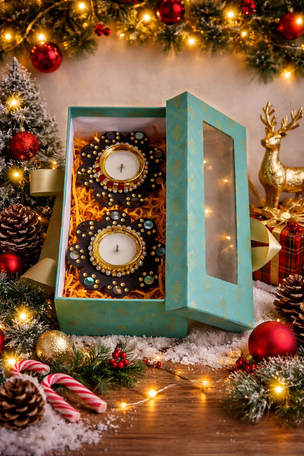 Handcrafted Tlight Candle Holder Set Hamper Box