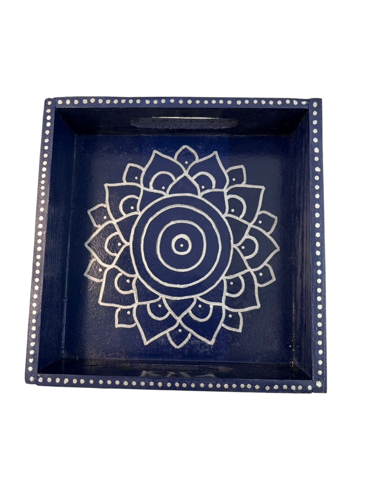 Traditional Decorative Serving Tray for Diwali, Pooja & Return Gifts (8X8 Inch, Blue)