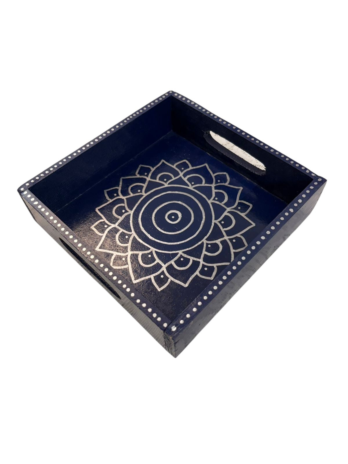 Traditional Decorative Serving Tray for Diwali, Pooja & Return Gifts (8X8 Inch, Blue)