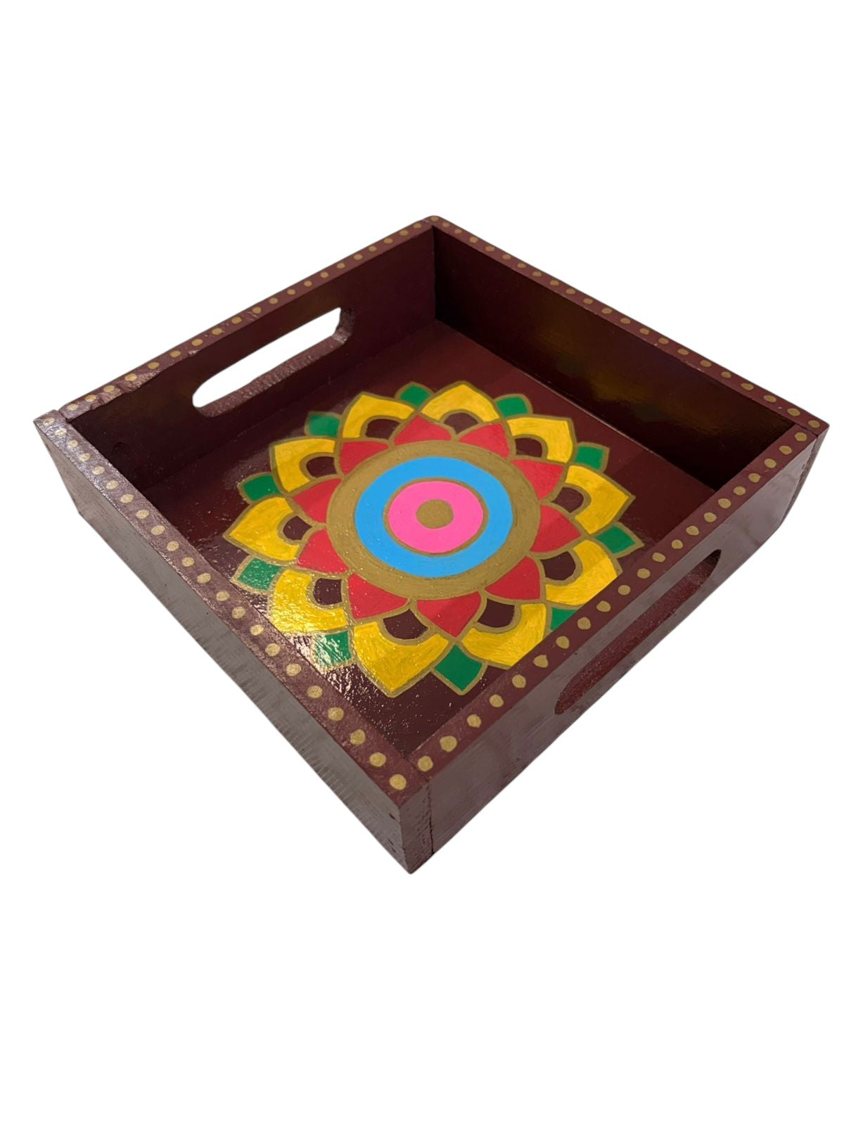 Premium Hand-Painted Mandala Pine Wood Tray | Water-Resistant Traditional & Corporate Gift