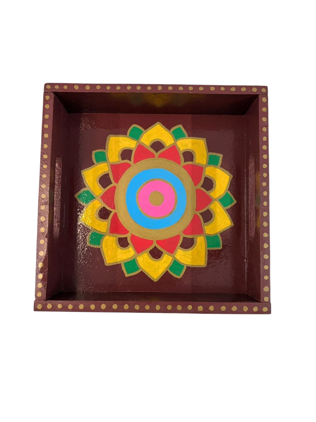 Premium Hand-Painted Mandala Pine Wood Tray | Water-Resistant Traditional & Corporate Gift