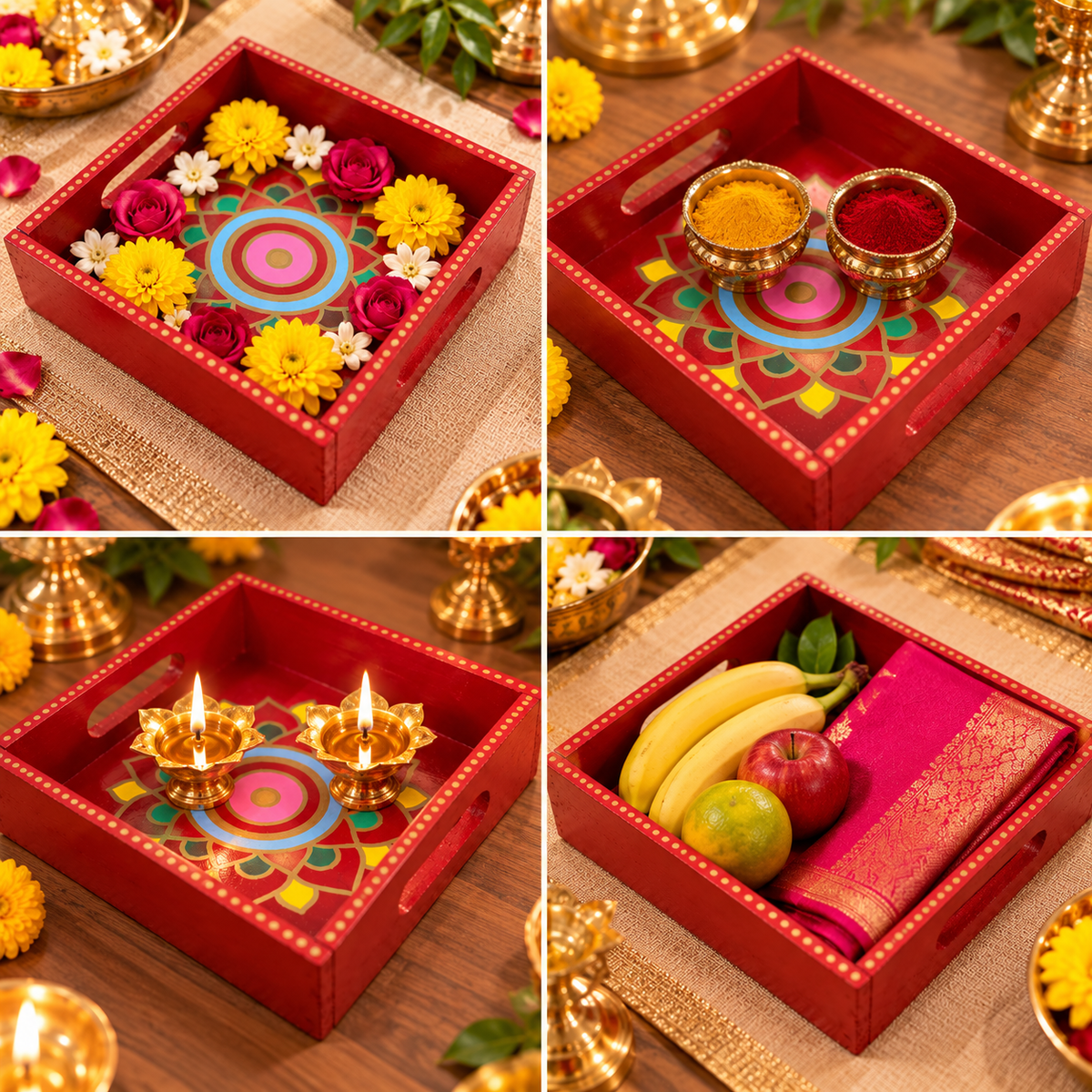 Handpainted Pine Wood Tray | Mandala Wooden Gift & Home Decor Tray 8X8 Inch