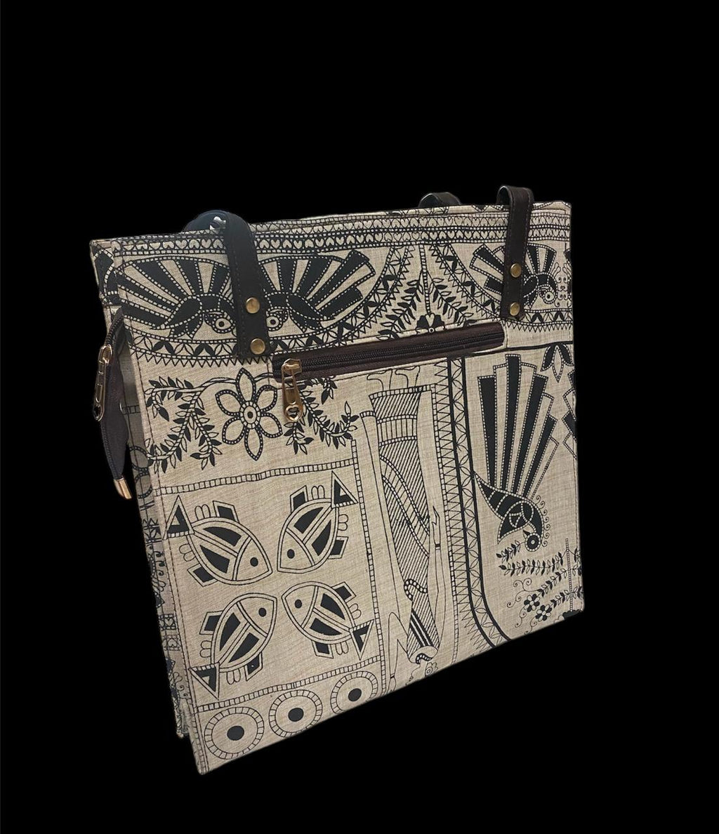 Handcrafted tote bag with Madhubani Art Print