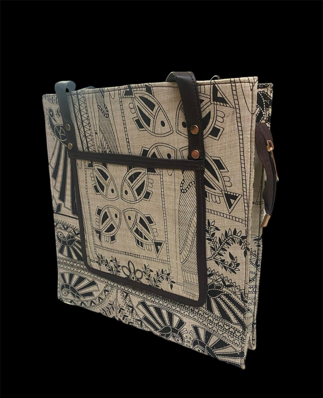 Handcrafted tote bag with Madhubani Art Print