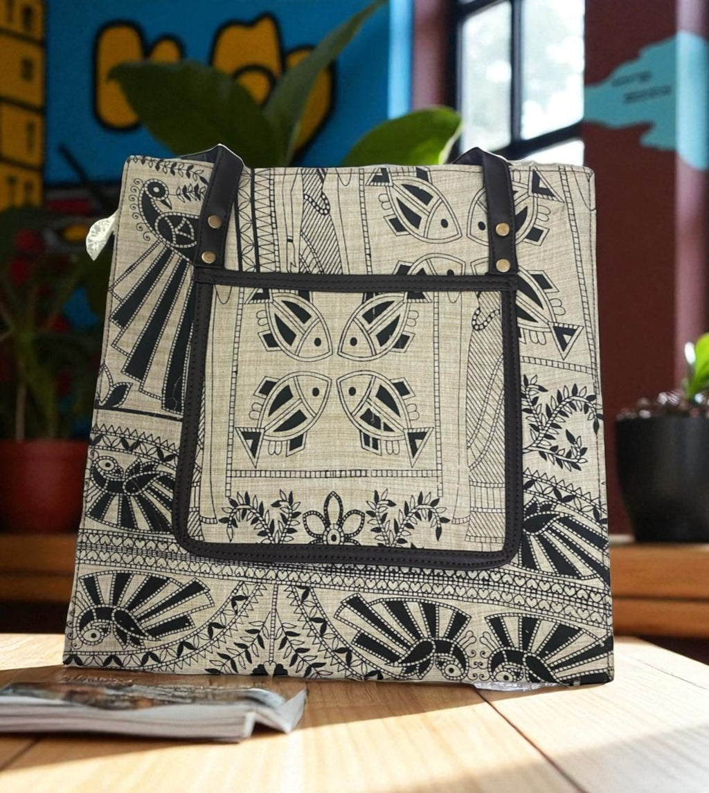 Handcrafted tote bag with Madhubani Art Print