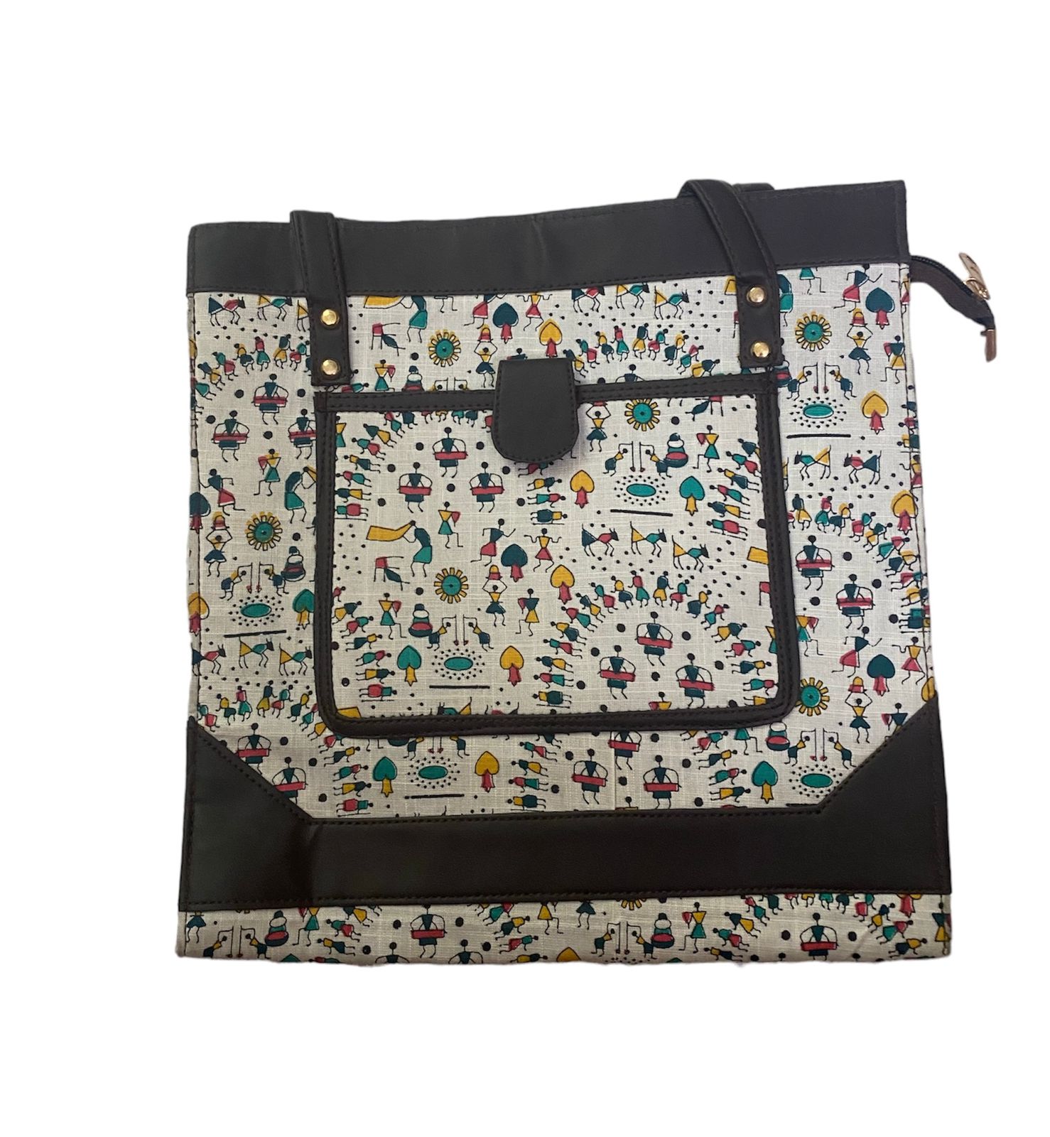 Handcrafted sling bag with warli art print
