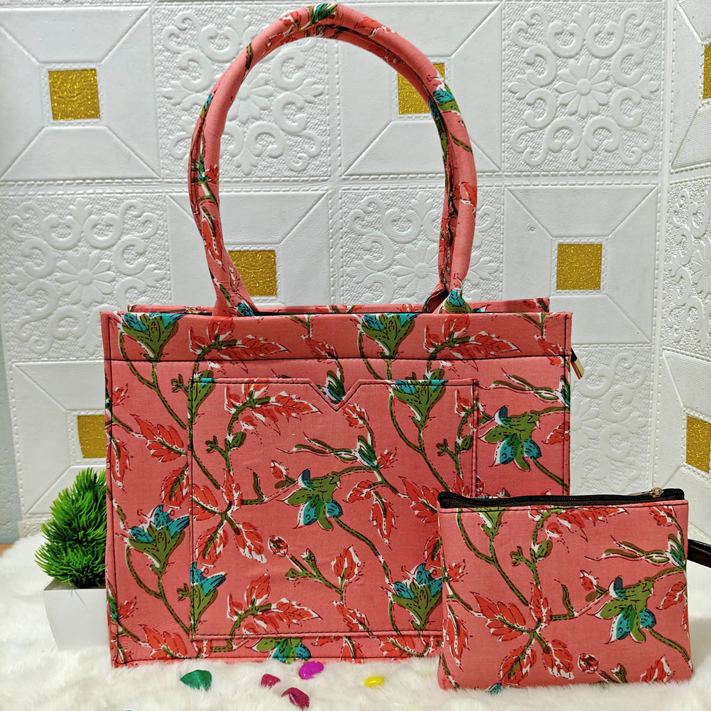 Bagru print tote and wallet combo