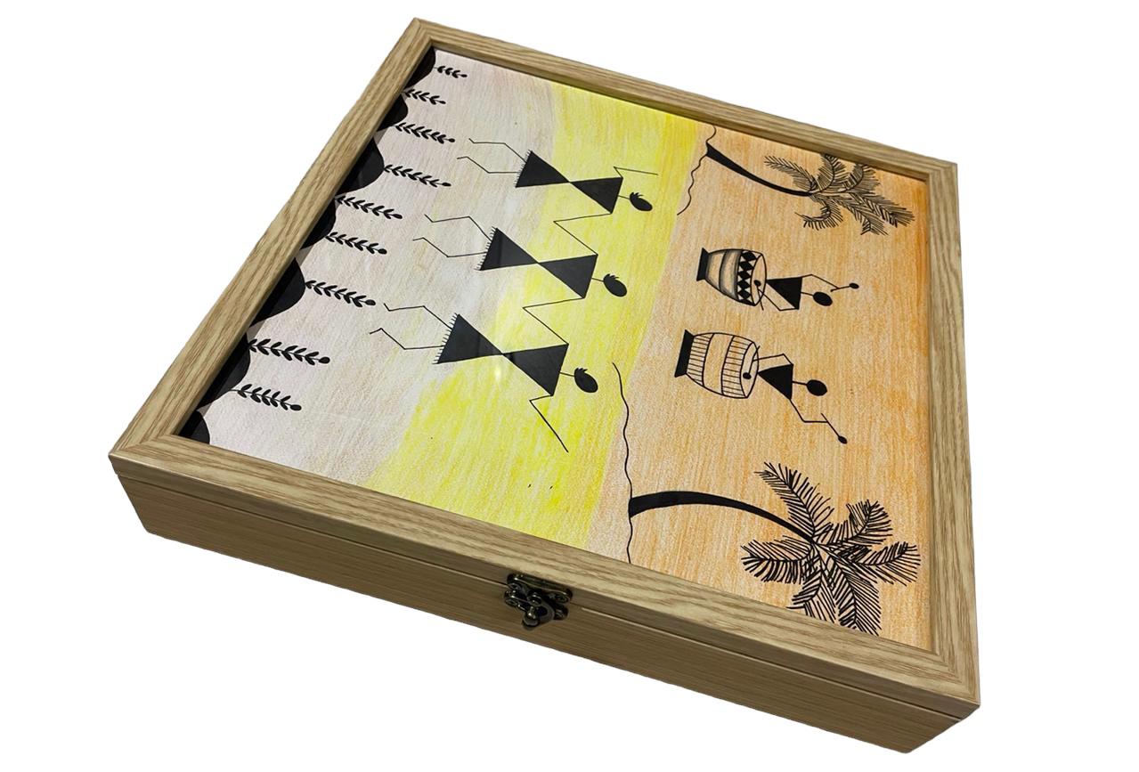 Handcraft Wooden Storage Box for Women - Warli Art Design