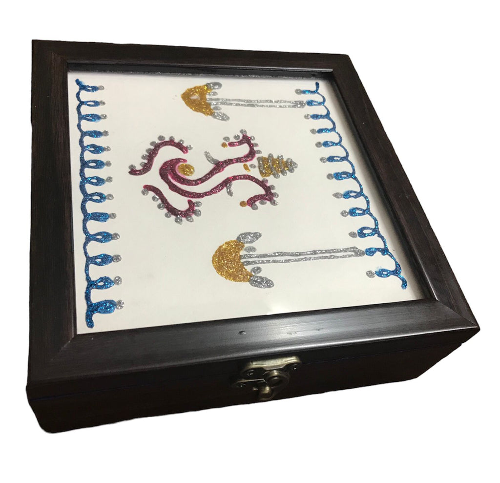 Wooden Storage Box with Glitter Ganesha Artwork
