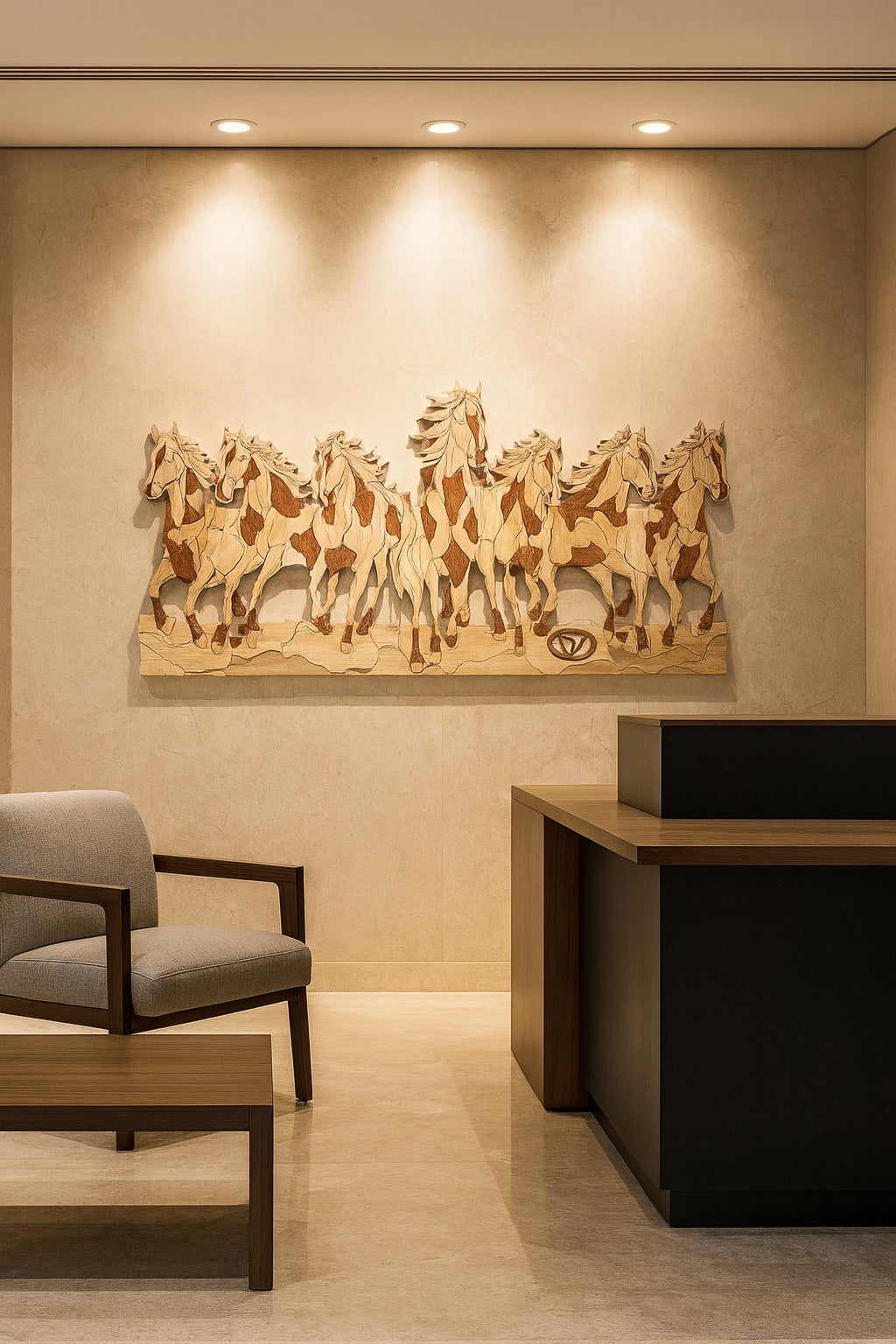 Seven Horses Wooden Handicraft Wall Decor