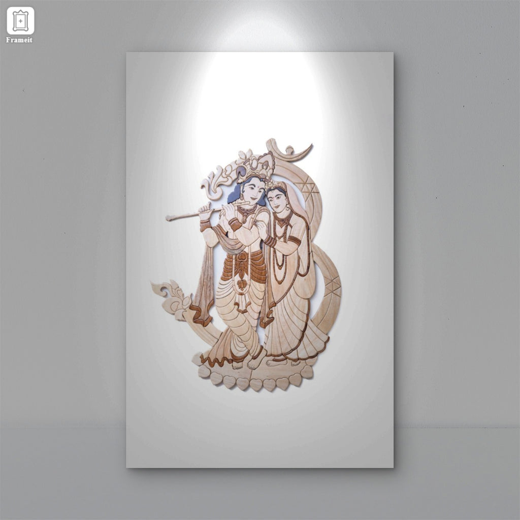 Radha Krishna Wooden Wall Art | Handmade Sculpture with Natural Pigments