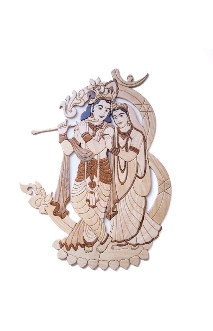 Radha Krishna Wooden Wall Art | Handmade Sculpture with Natural Pigments