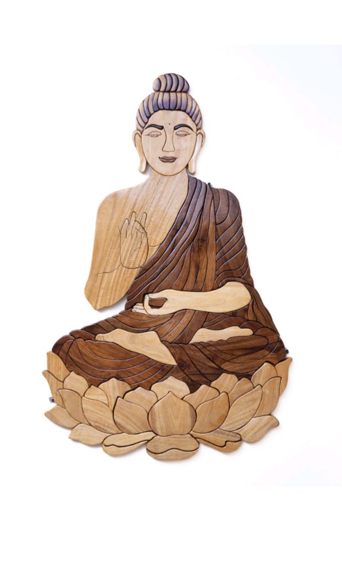 Handcrafted Wooden Lord Buddha Wall Art – Serenity on Lotus
