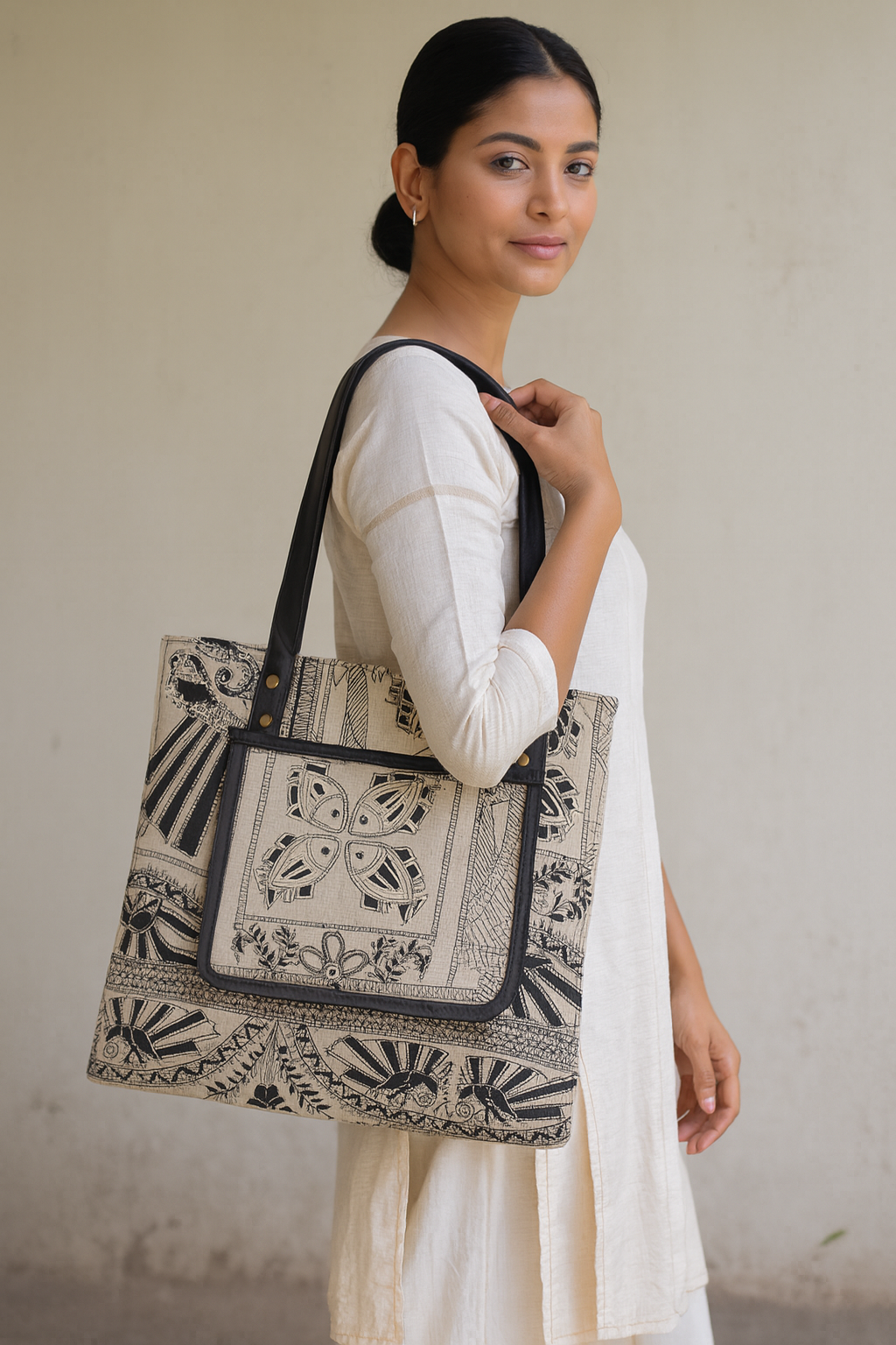 Handcrafted tote bag with Madhubani Art Print