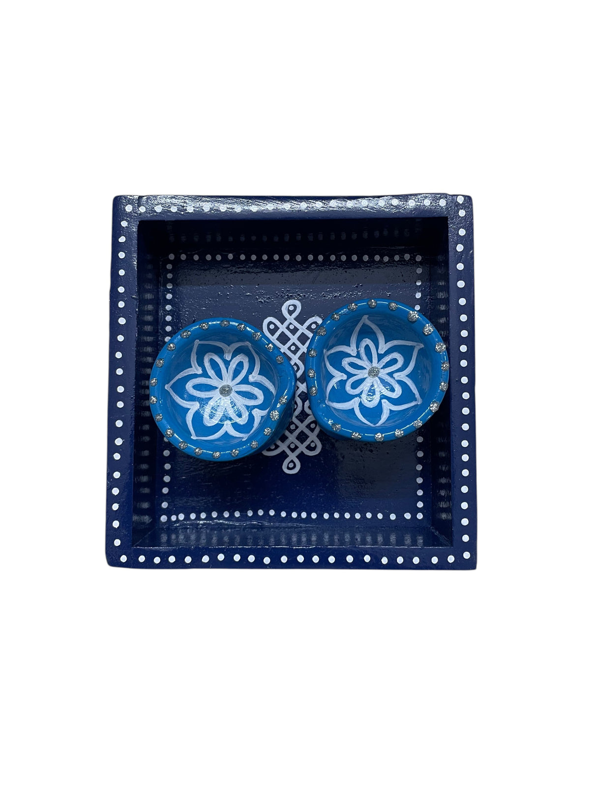 Handpainted Wooden Diya Set with Tray | Traditional Diwali Home Decor & Gift
