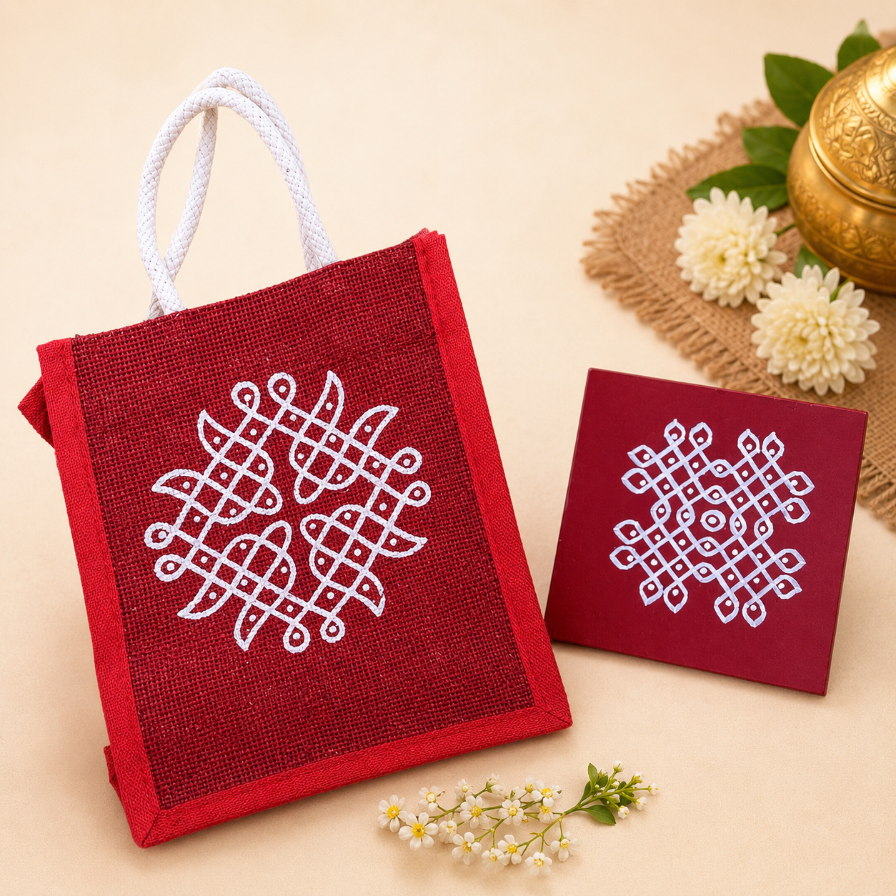kolam jute bag with chowki combo