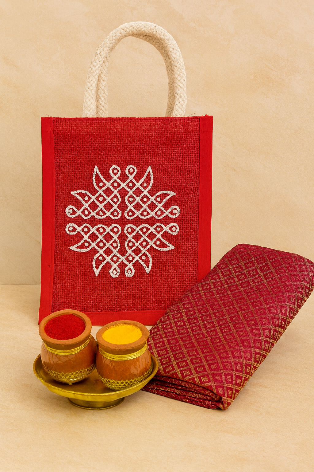 Kolam Design Jute Bags(Pack of 5)