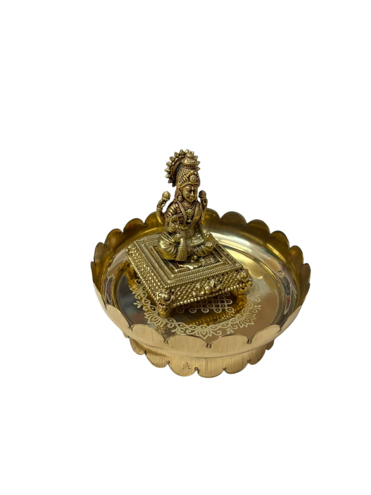 Brass Lakshmi Idol with Decorative Pooja Plate | Lakshmi Pooja Set for Home | Kria Arts