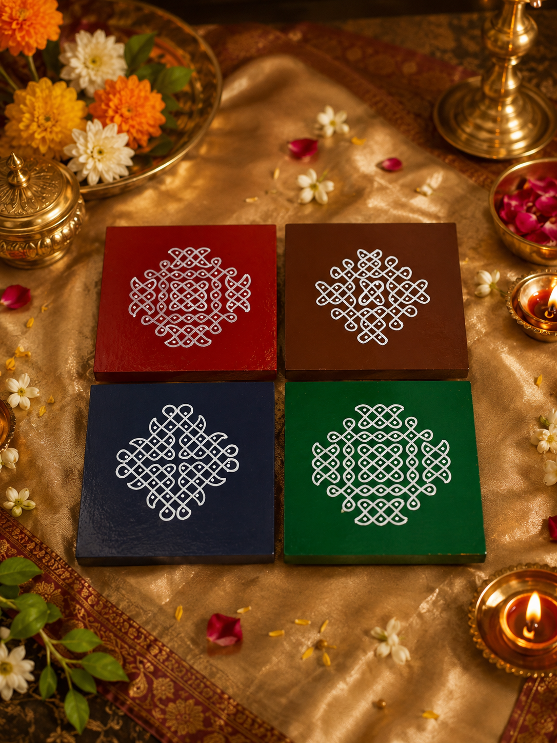 Handmade Wooden Chowki 5x5 Inch – Traditional Pooja Chowki & Return Gift (Assorted Designs)