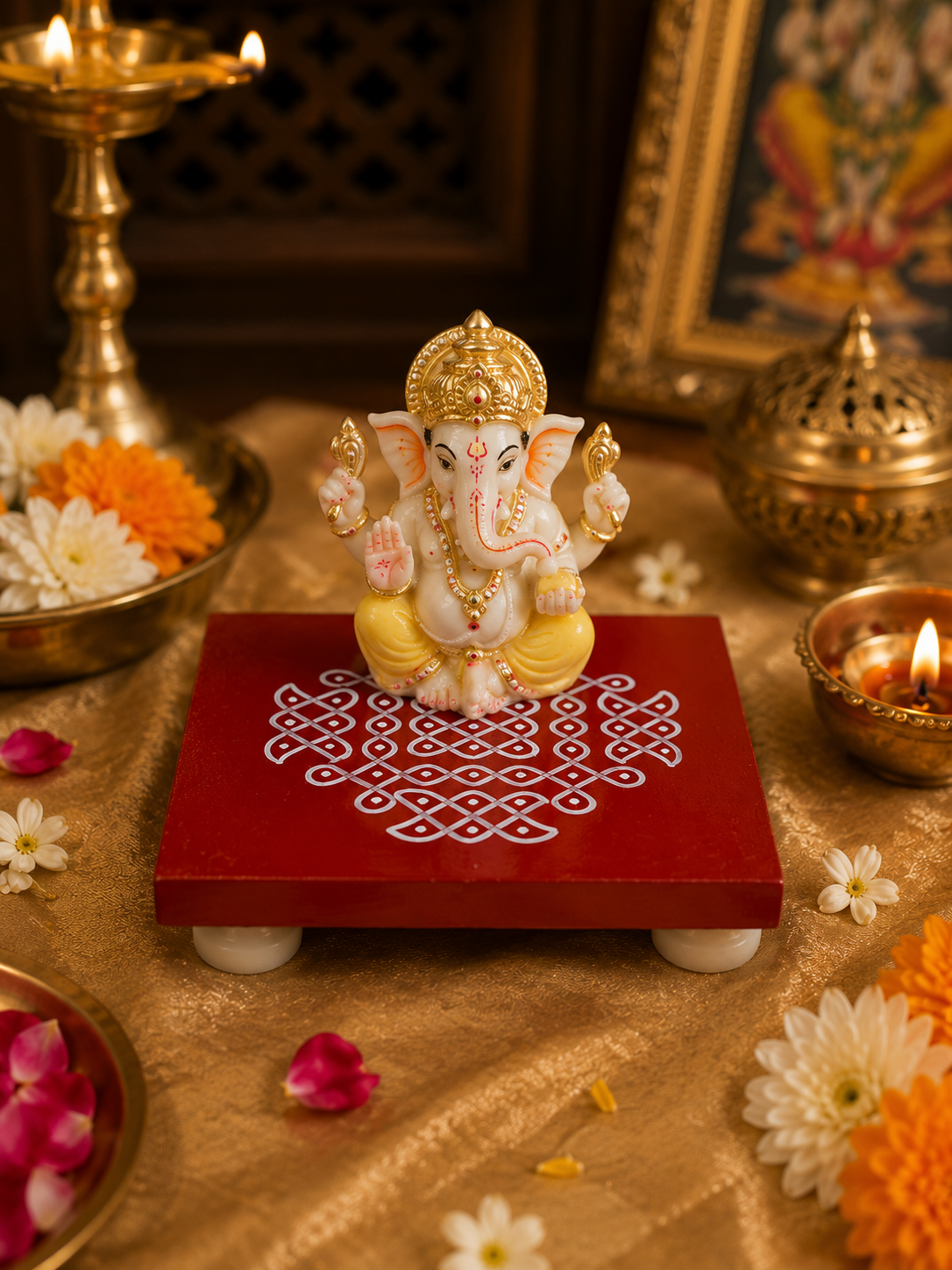 Handmade Wooden Chowki 5x5 Inch – Traditional Pooja Chowki & Return Gift (Assorted Designs)