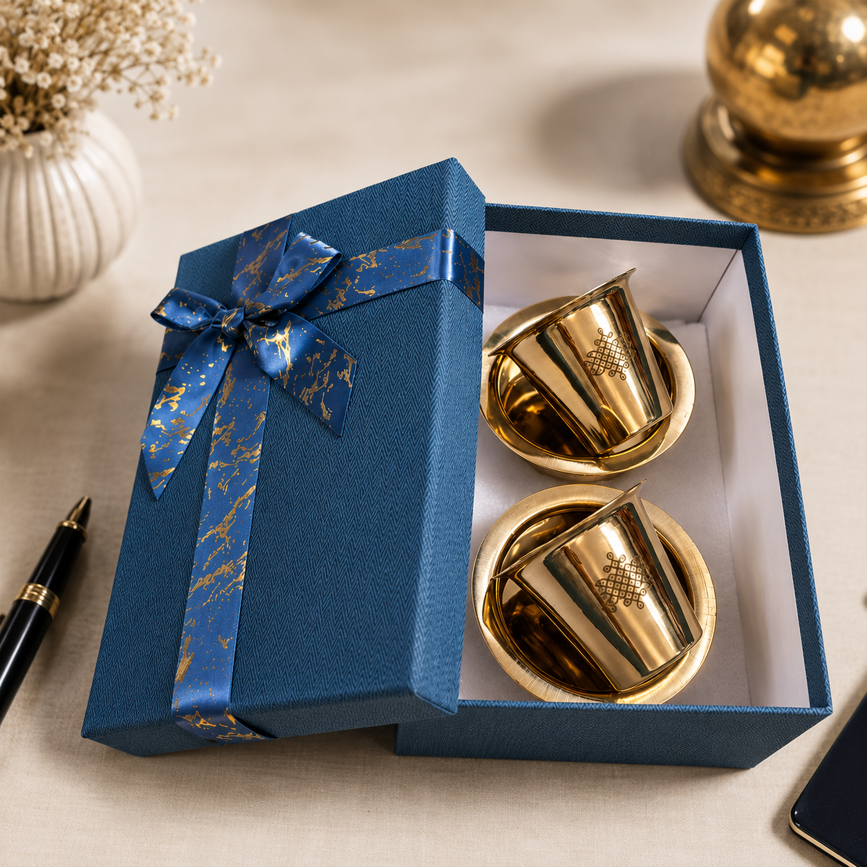 Luxury Brass Dabara Set with Premium Gift Box | Corporate Gifts for VIP Clients