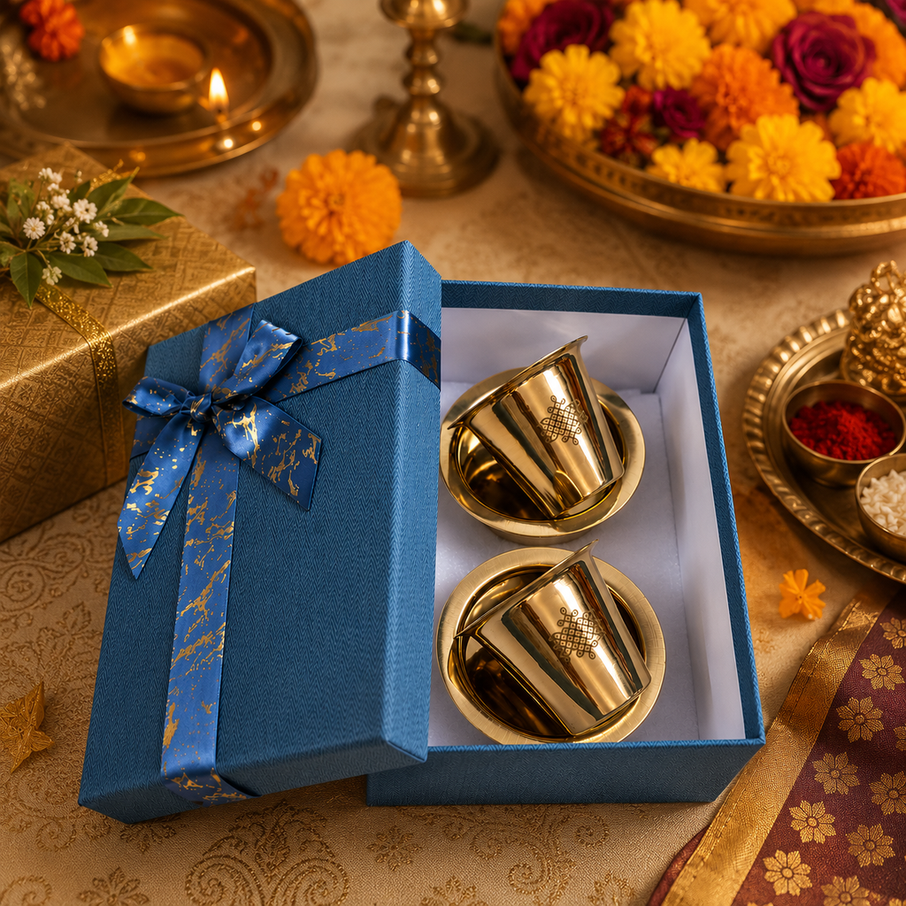 Luxury Brass Dabara Set with Premium Gift Box | Corporate Gifts for VIP Clients