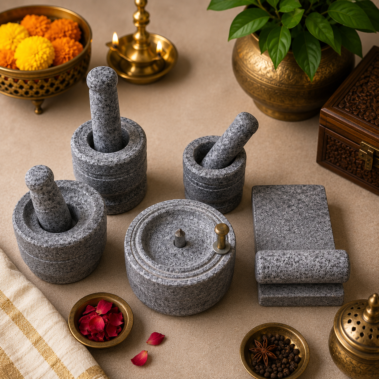 Traditional Stone Gowramma Set – Housewarming Lakshmi Pooja Set