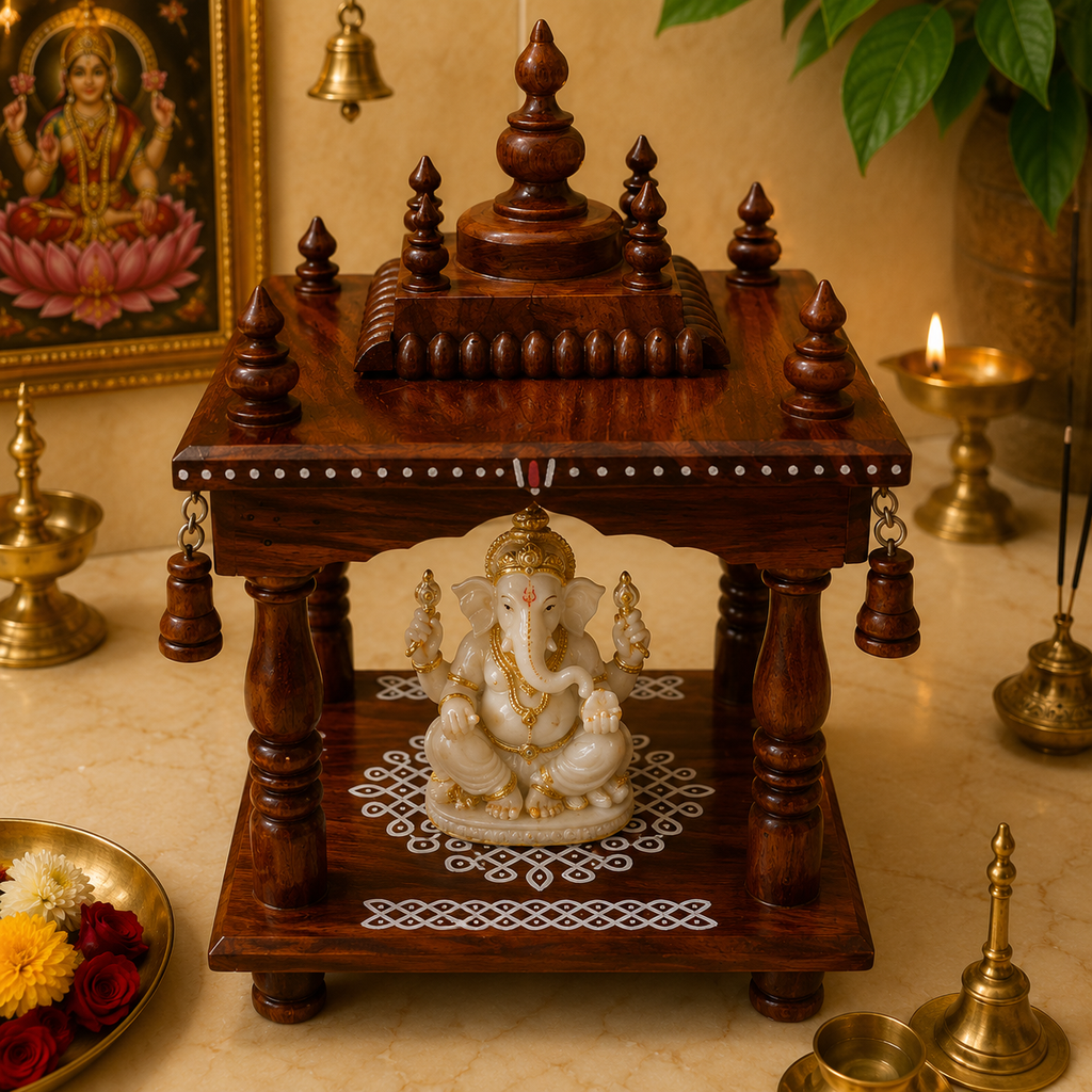 Handcrafted Teak Wood Mandir for Pooja Room Idols