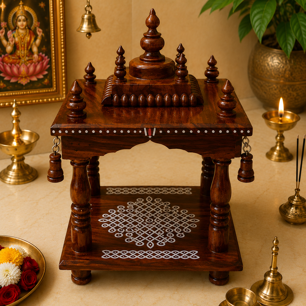 Handcrafted Teak Wood Mandir for Pooja Room Idols