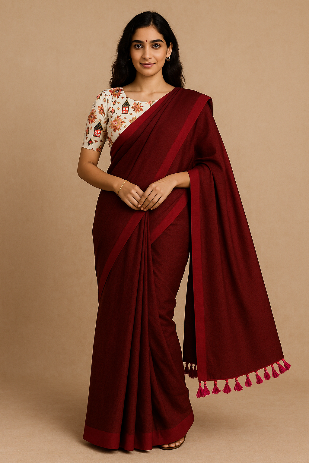 Solid color khadi cotton saree