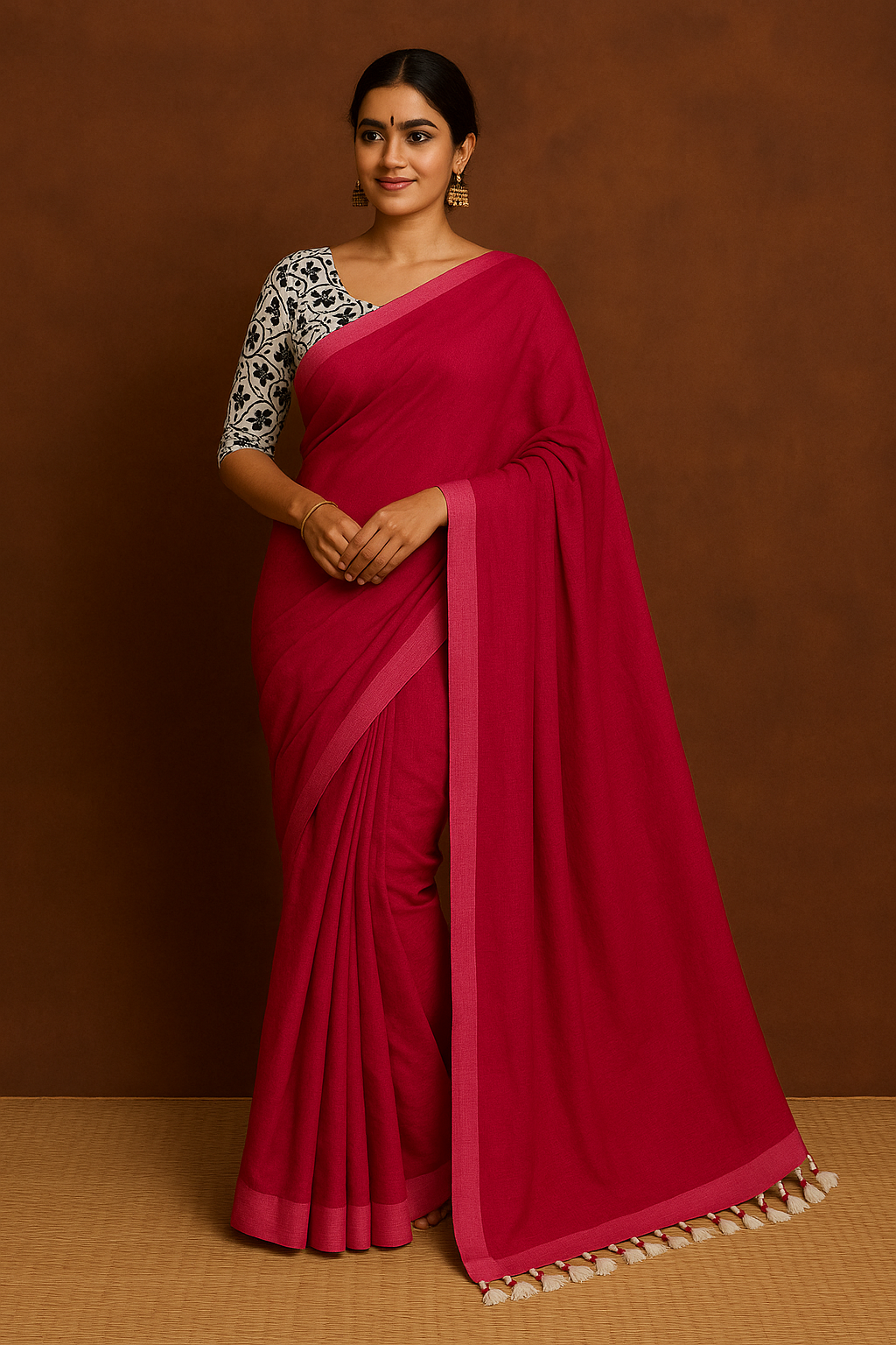 Solid color khadi cotton saree