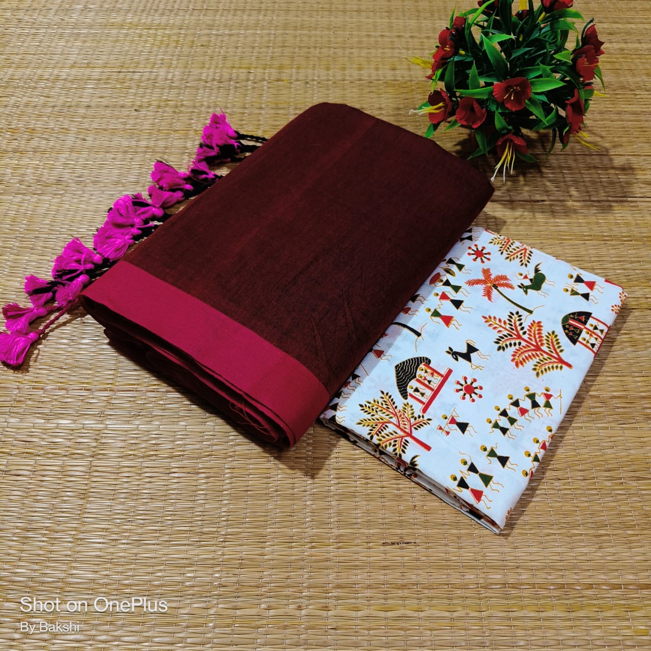 Solid color khadi cotton saree