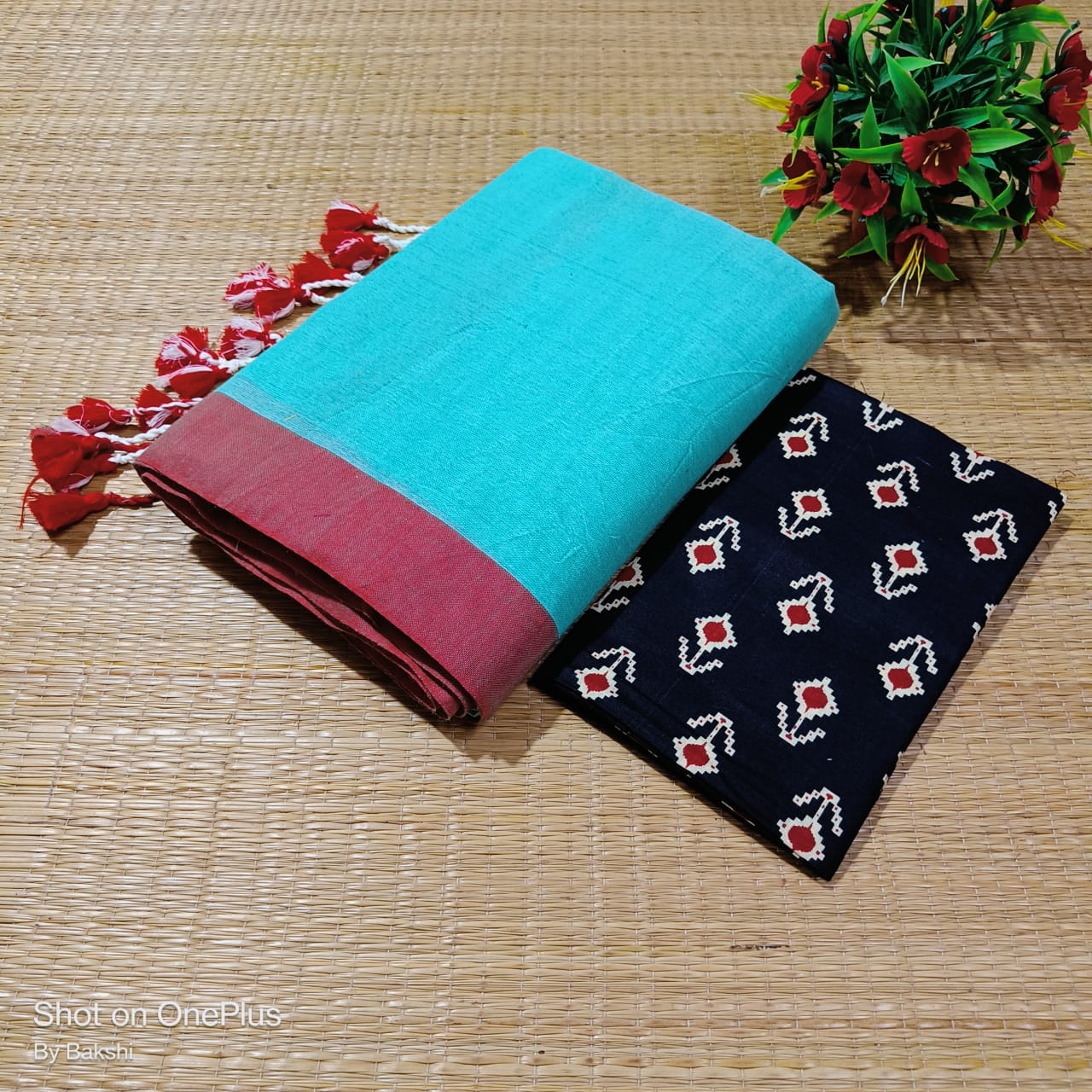 Solid color khadi cotton saree