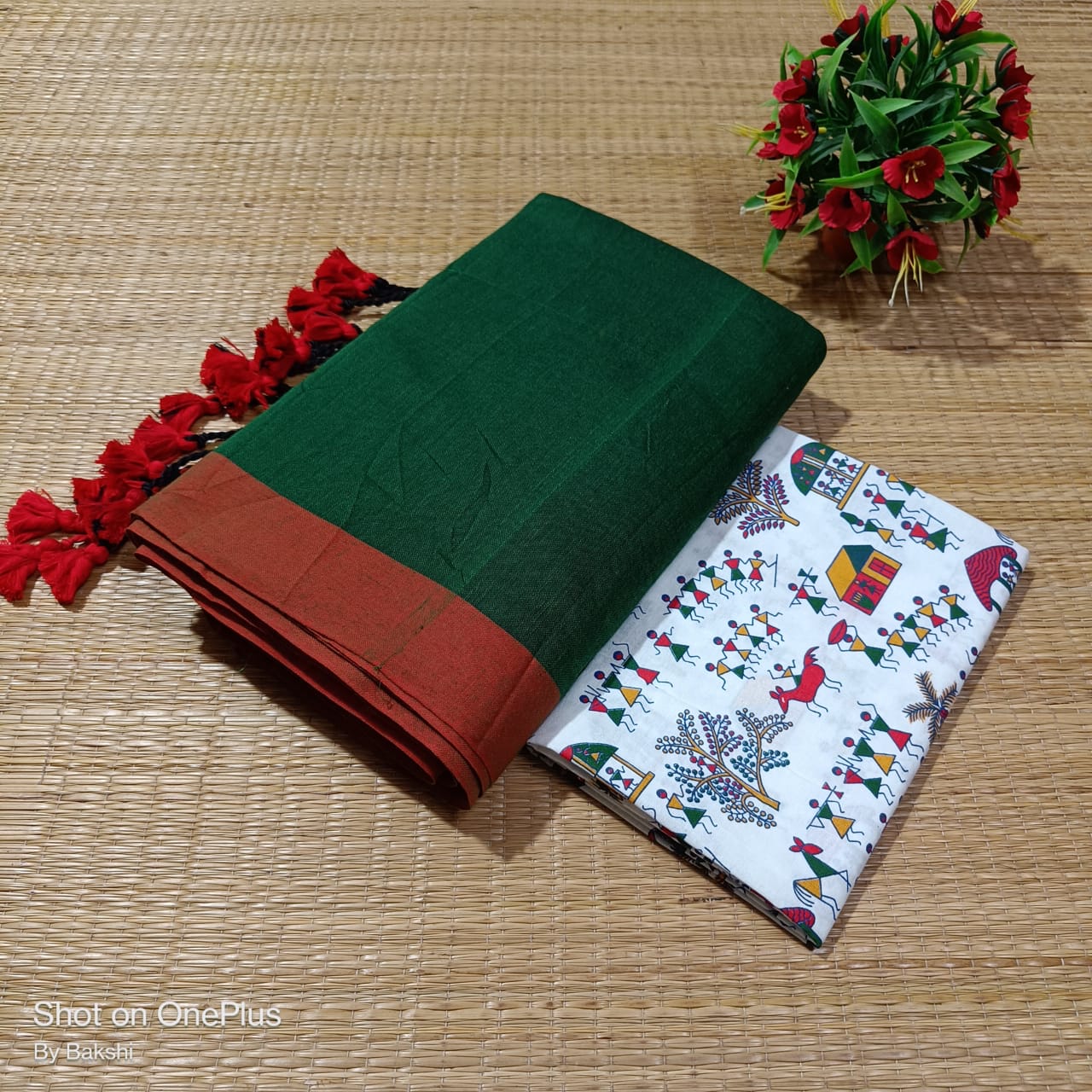 Solid color khadi cotton saree