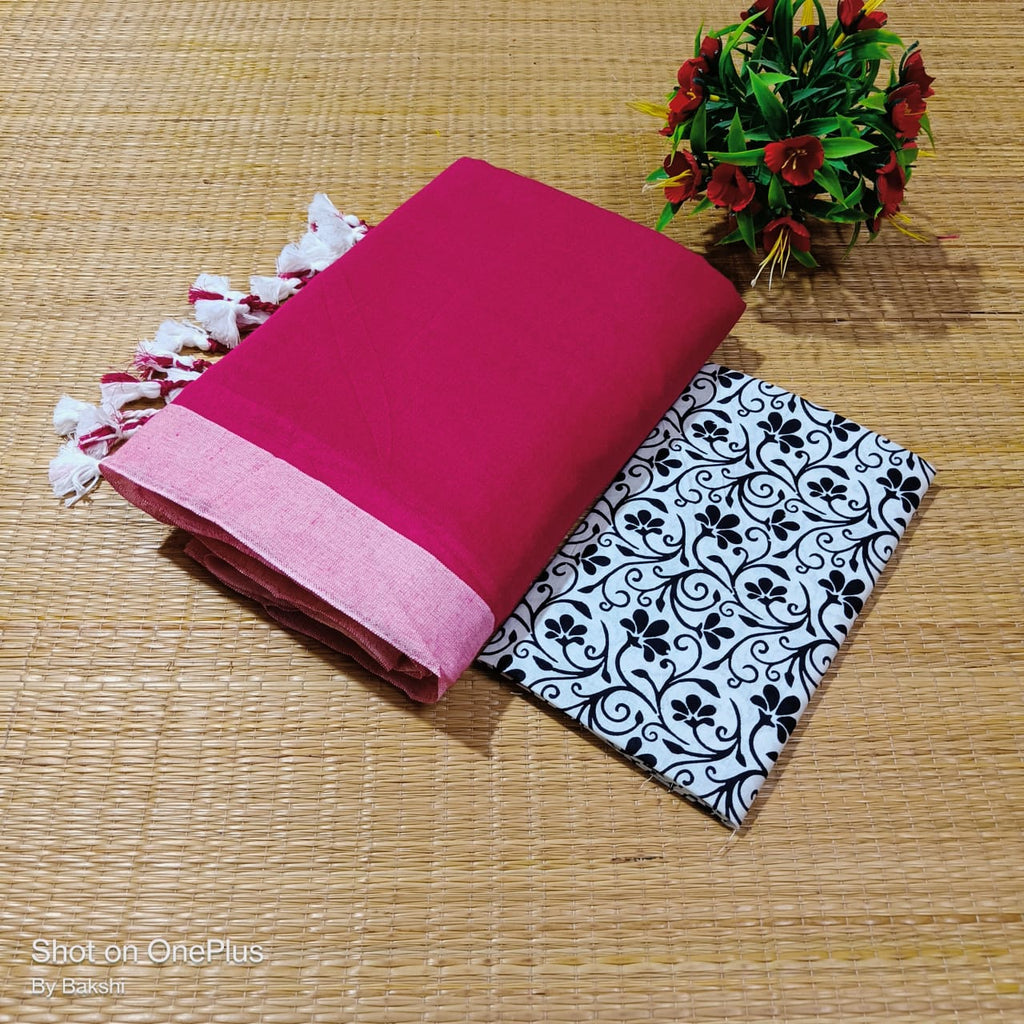 Solid color khadi cotton saree