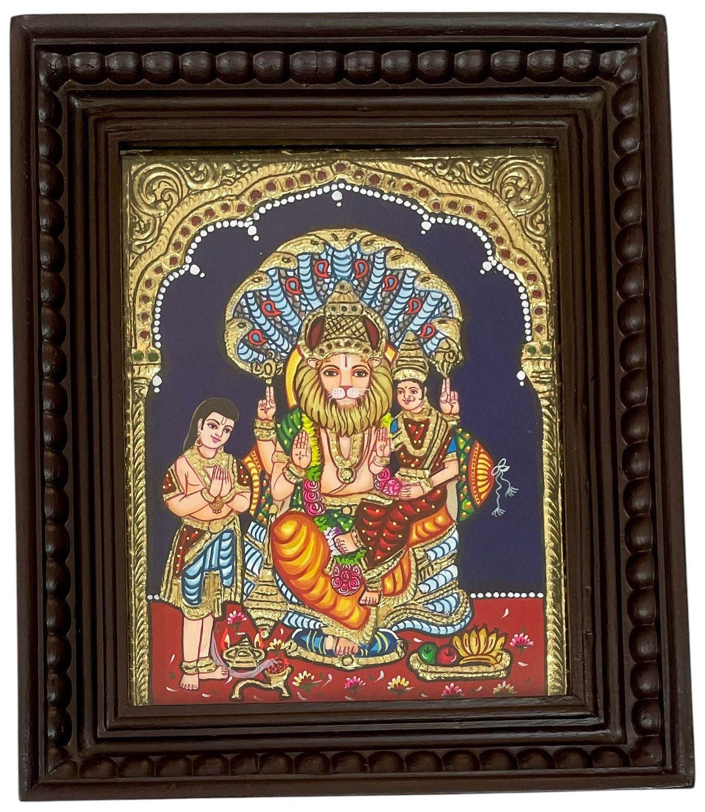 Lord Narasimha Tanjore Painting with Chettinad Frame