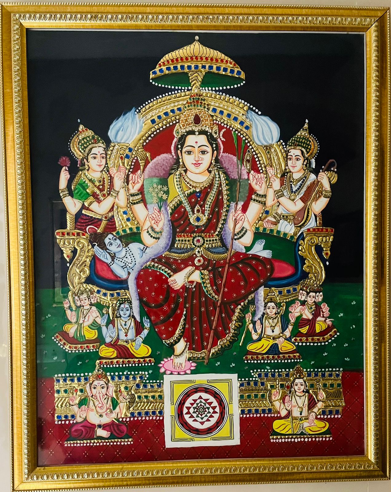 24CT Gold Foil Original Tanjore Painting – Goddess Lalitha Devi | Handmade Thanjavur Art for Pooja Room & Home Decor