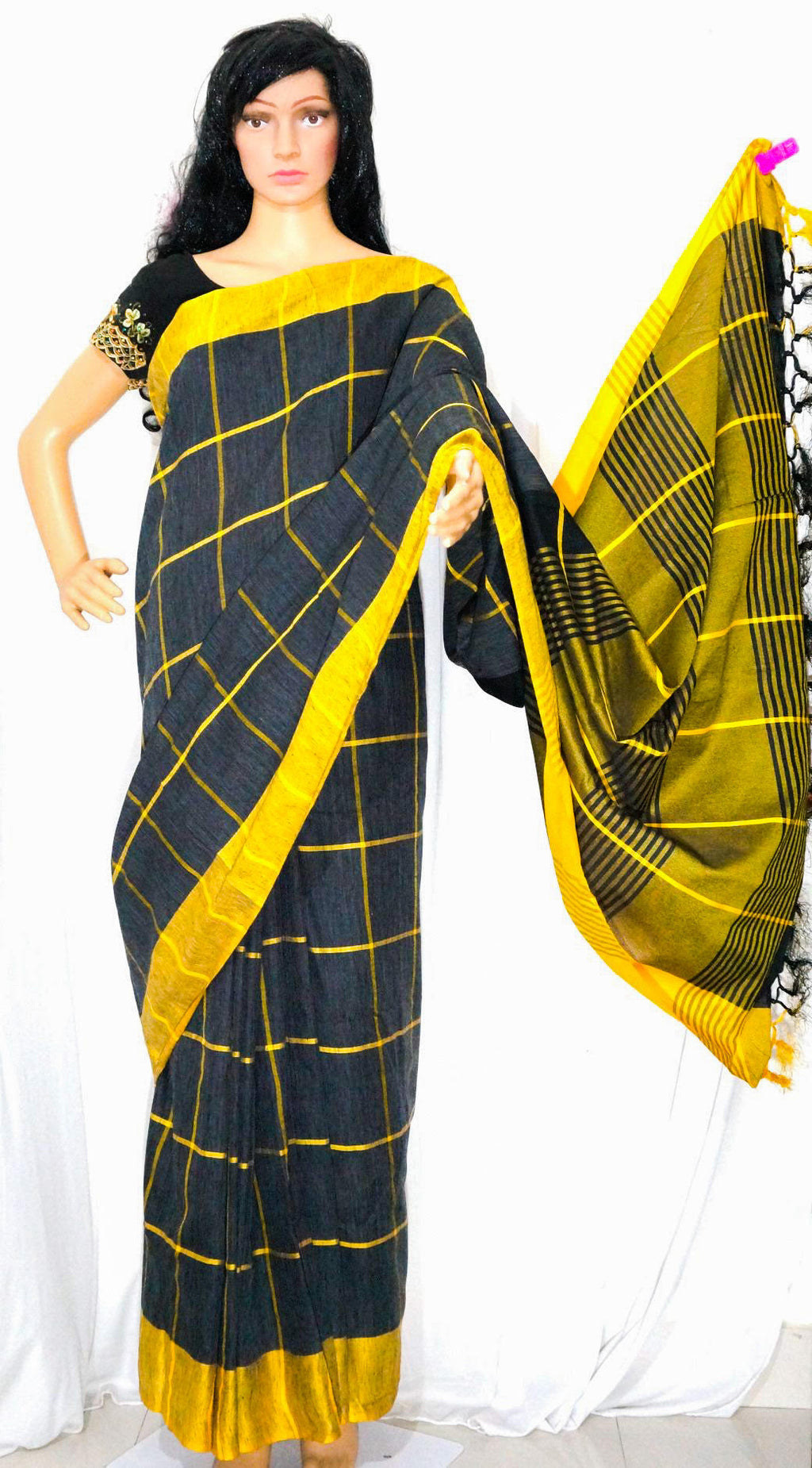 Pure Handloom Linen Saree with Jacquard weave blouse