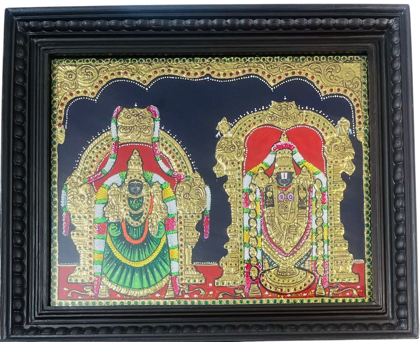 Lord Balaji with Padmavathi Devi Tanjore Painting with Chettinad frame