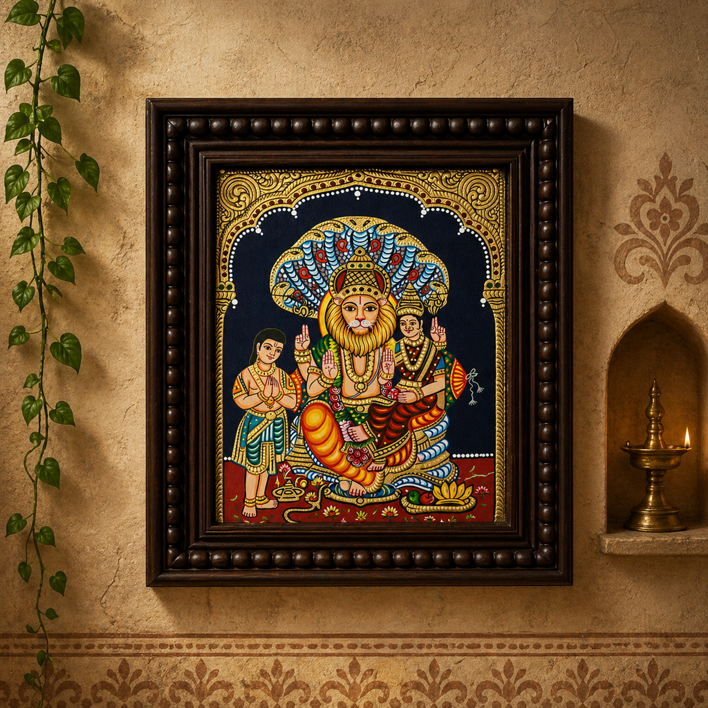 Lakshmi Narasimha Tanjore Painting – 22K Gold Foil
